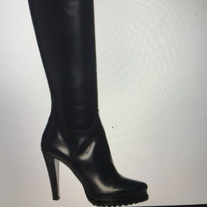 Georgio Armani black leather knee high heeled boot